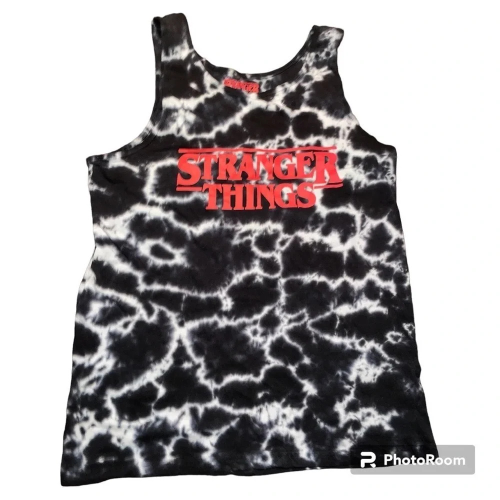 Stranger Things Black & White Wash Tie Dye Tank Top Adult Size Medium Show Scary